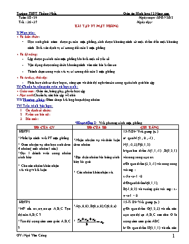 Giáo án Hình học 12 nâng cao - Tiết 36+37, Bài: Bài tập phương trình mặt phẳng - Ngô Văn Công