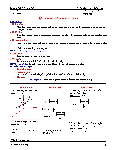 Giáo án Hình học 12 nâng cao - Tiết 42+43, Bài 2: Phương trình đường thẳng - Ngô Văn Công
